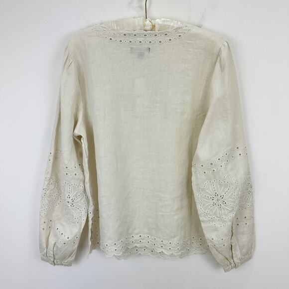 J.Crew Bungalow Embroidered Top Linen Natural Beige Boho Relaxed Small NWT - Picture 9 of 11